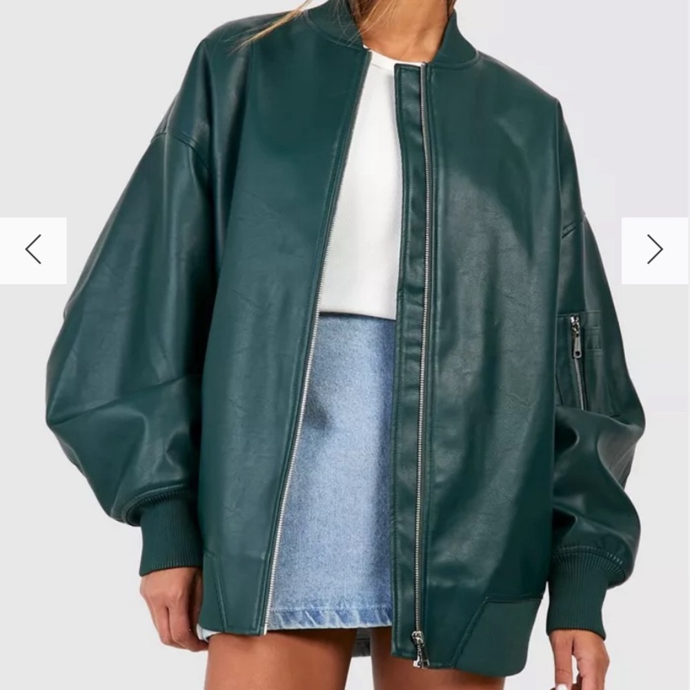 Oversized faux leather bomber jacket